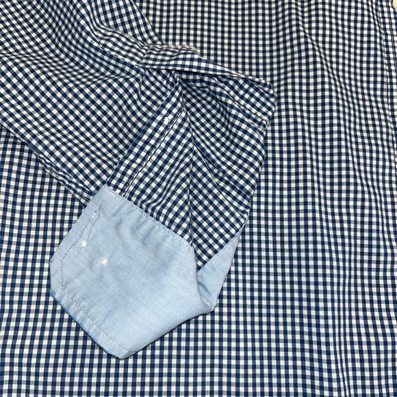 MENS IZOD LONG SLEEVE BUTTON DOWN NAVY BLUE GIHAM NON IRON WRINKLE FREE LARGE - Picture 5 of 7
